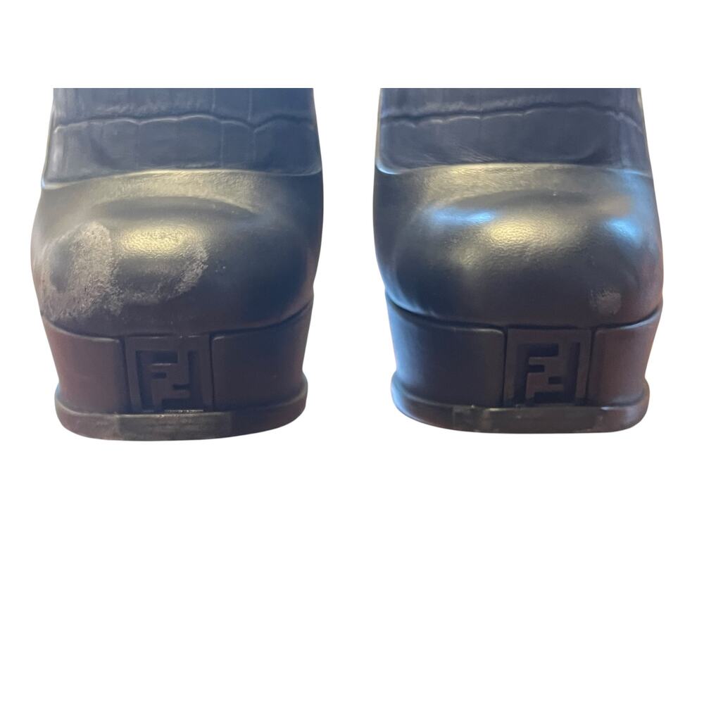 Fendi Black Leather Crocodile Embossed Platform Loafer Pumps Heels Size 39 Italy - Picture 7 of 13